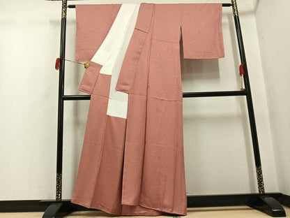 平和屋着物●上質な色無地　花地紋　退紅色　正絹　逸品　AABH5314ph