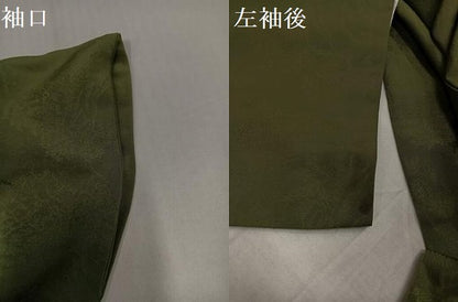 平和屋着物●上質な色無地　風景草木地紋　海松色　正絹　逸品　AABH5315ph
