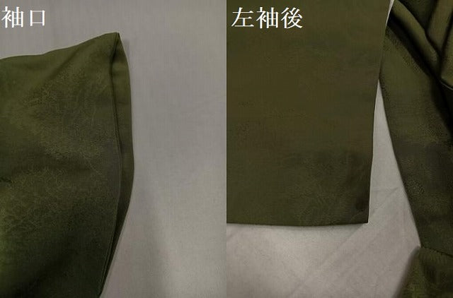 平和屋着物●上質な色無地　風景草木地紋　海松色　正絹　逸品　AABH5315ph