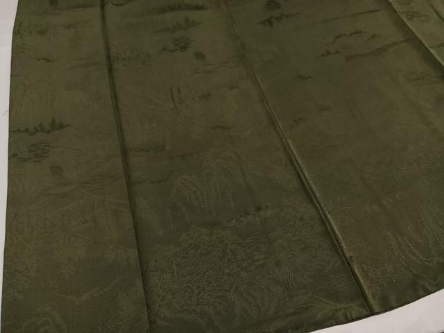 平和屋着物●上質な色無地　風景草木地紋　海松色　正絹　逸品　AABH5315ph