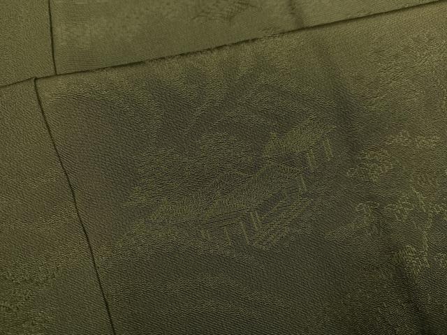 平和屋着物●上質な色無地　風景草木地紋　海松色　正絹　逸品　AABH5315ph