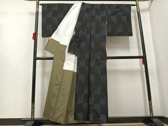 平和屋着物●本場大島紬　カタス7マルキ　市松文　正絹　逸品　AABH5320ph