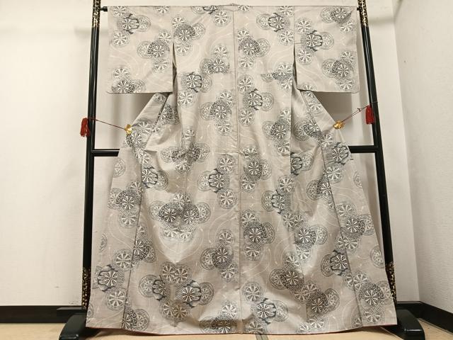 平和屋着物●本場大島紬　白大島　一元7マルキ　総絣　源氏車文　正絹　逸品　AABH5322ph 平和屋着物○本場大島紬 白大島 一元7マルキ 総絣 源氏車文