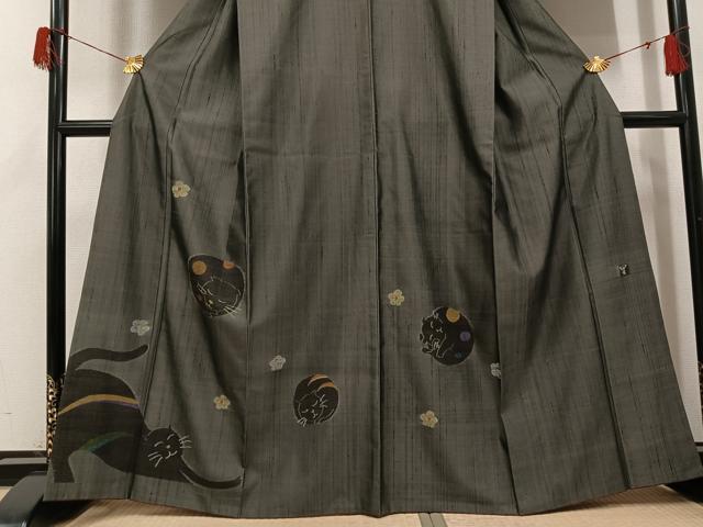 平和屋着物●西陣　宮階織物　宮繍苑　里葉　お召　訪問着　猫　宮階織物　正絹　逸品　AABH5324ph