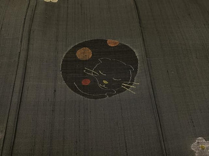 平和屋着物●西陣　宮階織物　宮繍苑　里葉　お召　訪問着　猫　宮階織物　正絹　逸品　AABH5324ph