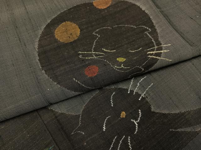 平和屋着物●西陣　宮階織物　宮繍苑　里葉　お召　訪問着　猫　宮階織物　正絹　逸品　AABH5324ph