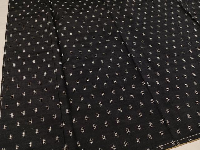 平和屋着物●上質な紬　井桁絣　濃紺地　正絹　逸品　未使用　AABH5327ph