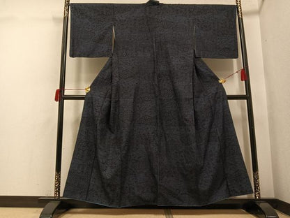 平和屋着物●結城紬　100亀甲　飛び亀甲　吉祥花文　正絹　逸品　AABH5331ph
