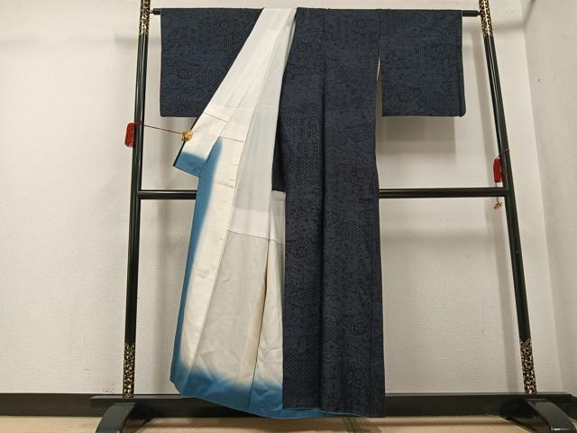 平和屋着物●結城紬　100亀甲　飛び亀甲　吉祥花文　正絹　逸品　AABH5331ph