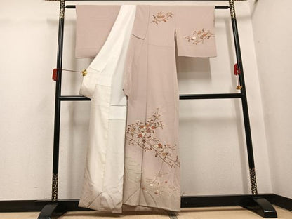 平和屋着物●訪問着　友禅　枝花文　暈し染め　金彩　鬼しぼ縮緬　正絹　逸品　AABH5334ph
