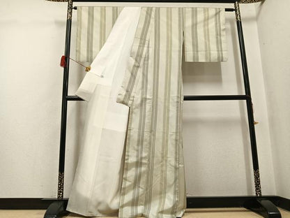 平和屋着物●本場縞大島紬　間道　正絹　逸品　AABH5339ph