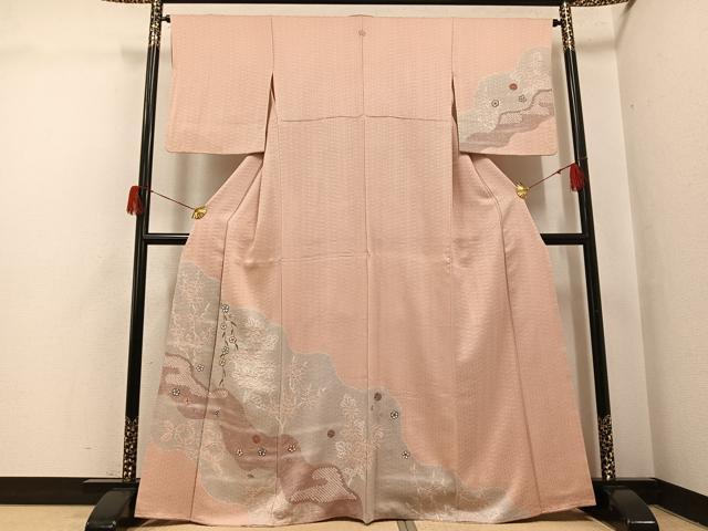 平和屋着物●訪問着　絞り　刺繍　草花文　暈し染め　正絹　逸品　AABH5340ph
