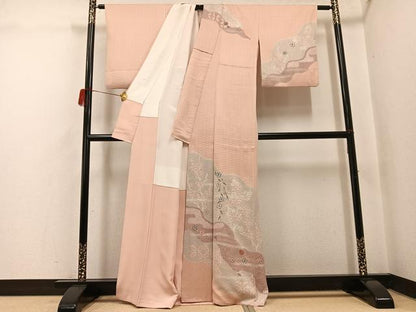 平和屋着物●訪問着　絞り　刺繍　草花文　暈し染め　正絹　逸品　AABH5340ph