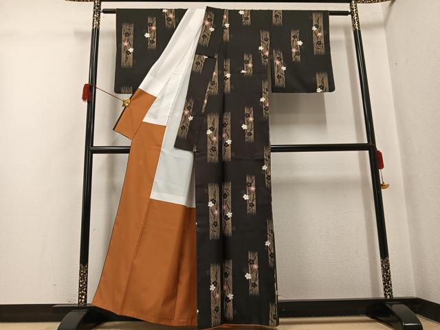 平和屋着物●小紋　夜桜　黒地　洗える着物　AABH5343ph 平和屋着物○小紋 夜桜 黒地 洗える着物 AABH5343ph