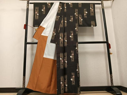 平和屋着物●小紋　夜桜　黒地　洗える着物　AABH5343ph