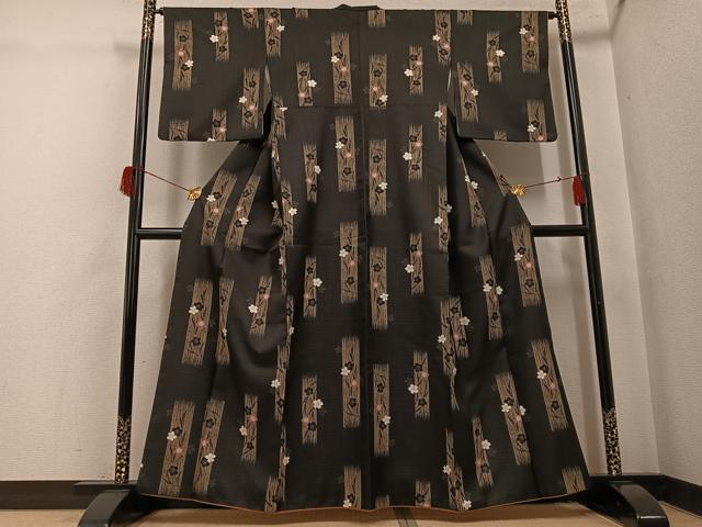 平和屋着物○小紋 夜桜 黒地 洗える着物 AABH5343ph