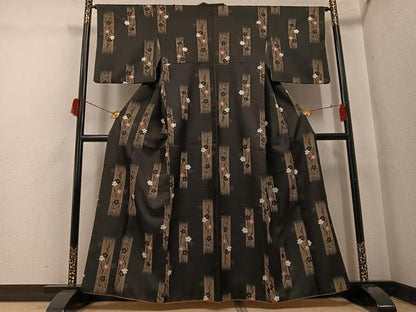 平和屋着物●小紋　夜桜　黒地　洗える着物　AABH5343ph