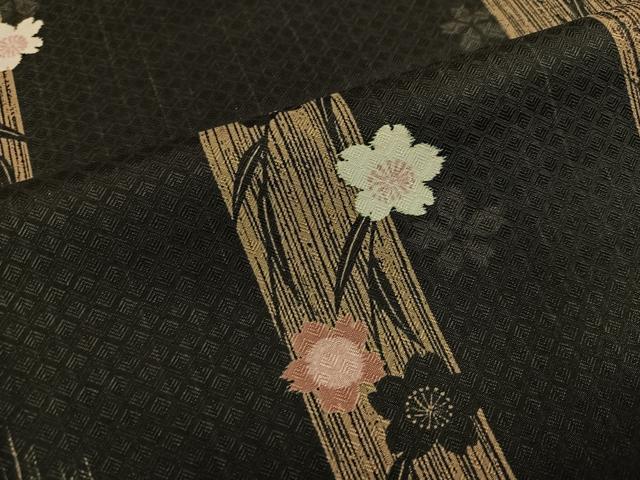 平和屋着物●小紋　夜桜　黒地　洗える着物　AABH5343ph 平和屋着物○小紋 夜桜 黒地 洗える着物 AABH5343ph