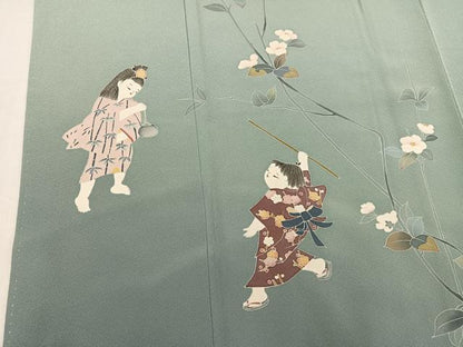 平和屋着物●訪問着　友禅　作家物　童子枝花文　暈し染め　正絹　逸品　AABH5346ph