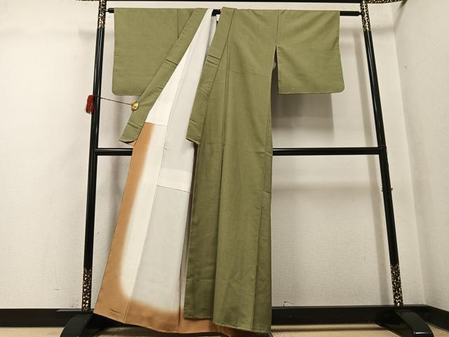 平和屋着物●上質な紬　色無地　油色　正絹　逸品　未使用　AABH5348ph