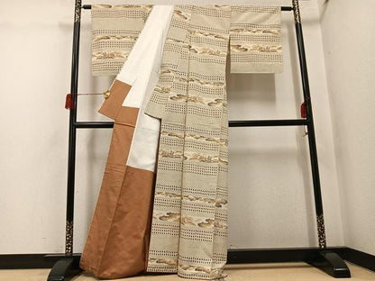 平和屋着物●上質な紬　遠山風景文　正絹　逸品　未使用　AABH5349ph