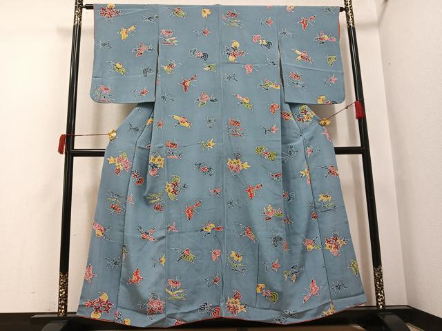 平和屋着物●上質な小紋　紅型　花鳥文　鬼しぼ縮緬　正絹　逸品　AABH5362ph 平和屋着物○上質な小紋 紅型 花鳥文 鬼しぼ縮緬 正絹 逸品 AABH5362ph
