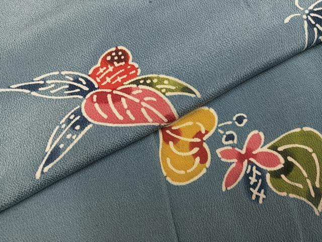平和屋着物●上質な小紋　紅型　花鳥文　鬼しぼ縮緬　正絹　逸品　AABH5362ph 平和屋着物○上質な小紋 紅型 花鳥文 鬼しぼ縮緬 正絹 逸品 AABH5362ph