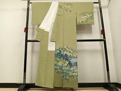 平和屋着物●訪問着　友禅　作家物　風景草花文　彩賀旅情　暈し染め　正絹　逸品　AABH5363ph