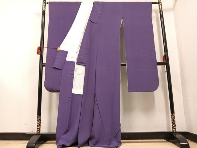 平和屋着物●豪華振袖　色無地　深紫色　正絹　逸品　AABH5364ph