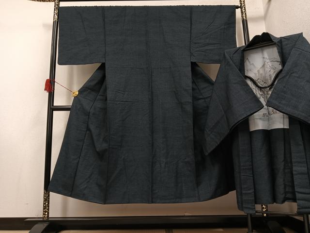 平和屋着物●男性　お召　アンサンブル　120亀甲　正絹　逸品　AABH5377ph