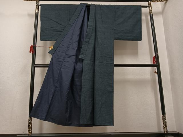 平和屋着物●男性　お召　アンサンブル　120亀甲　正絹　逸品　AABH5377ph