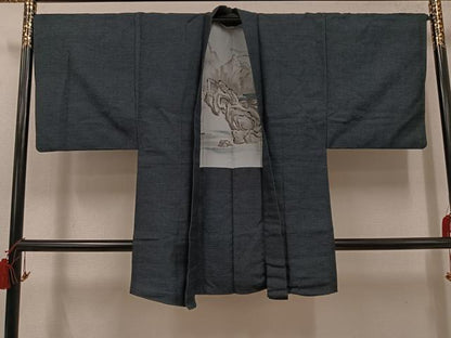 平和屋着物●男性　お召　アンサンブル　120亀甲　正絹　逸品　AABH5377ph