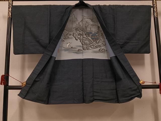 平和屋着物●男性　お召　アンサンブル　120亀甲　正絹　逸品　AABH5377ph