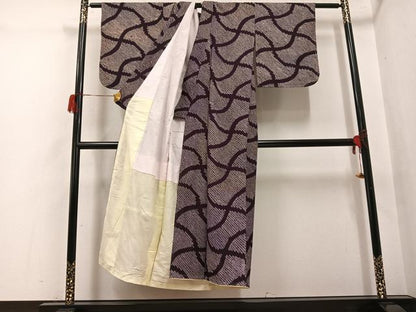 平和屋着物●上質な小紋　紫根染　鹿の子網目文　正絹　逸品　AABH5378ph