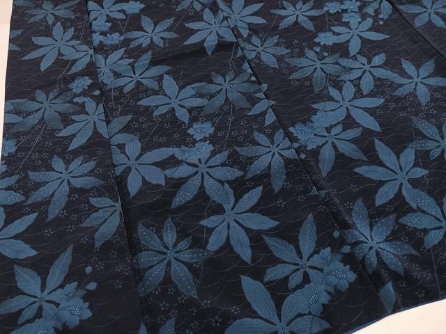 平和屋着物●上質な小紋　藍　草花文　正絹　逸品　AABH5380ph 平和屋着物○上質な小紋 藍 草花文 正絹 逸品 AABH5380ph