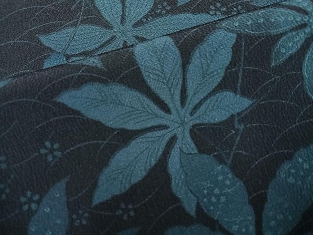 平和屋着物○上質な小紋 藍 草花文 正絹 逸品 AABH5380ph