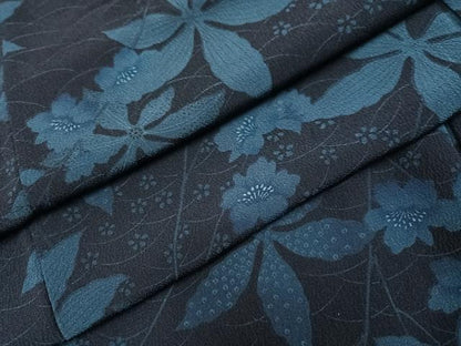 平和屋着物●上質な小紋　藍　草花文　正絹　逸品　AABH5380ph
