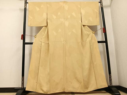 平和屋着物●上質な色無地　幾何学地紋　蜂蜜色　正絹　逸品　AABH5384ph