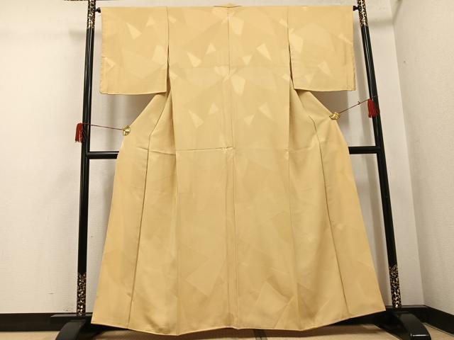 平和屋着物●上質な色無地　幾何学地紋　蜂蜜色　正絹　逸品　AABH5384ph