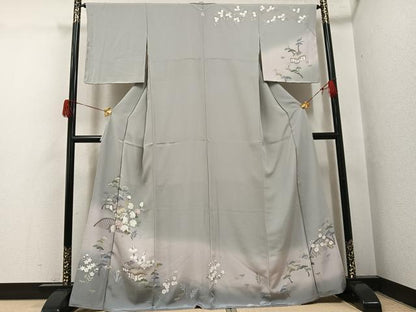 平和屋着物●訪問着　友禅　草花風景籬文　暈し染め　正絹　逸品　AABH5386ph