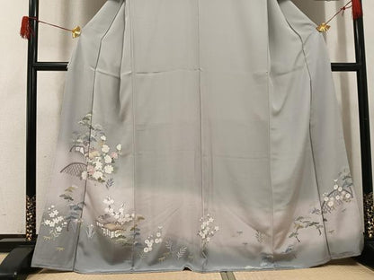 平和屋着物●訪問着　友禅　草花風景籬文　暈し染め　正絹　逸品　AABH5386ph