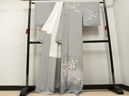 平和屋着物●訪問着　友禅　草花風景籬文　暈し染め　正絹　逸品　AABH5386ph