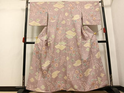 平和屋着物●上質な小紋　生紬　絞り　梅　金彩　正絹　逸品　AABH5392ph