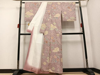 平和屋着物●上質な小紋　生紬　絞り　梅　金彩　正絹　逸品　AABH5392ph