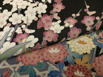 平和屋着物●豪華黒留袖　友禅　作家物　草花文　正絹　逸品　未使用　AABH5396ph
