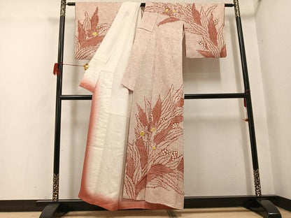 平和屋着物●訪問着　駒刺繍　絞り　草花文　正絹　逸品　AABH5397ph