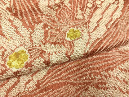 平和屋着物●訪問着　駒刺繍　絞り　草花文　正絹　逸品　AABH5397ph