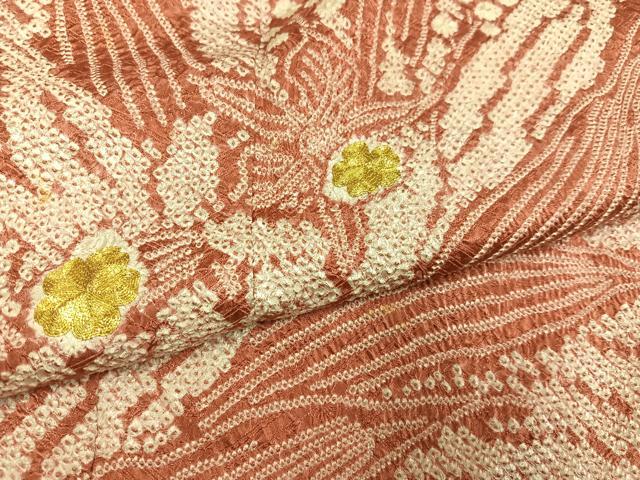 平和屋着物●訪問着　駒刺繍　絞り　草花文　正絹　逸品　AABH5397ph