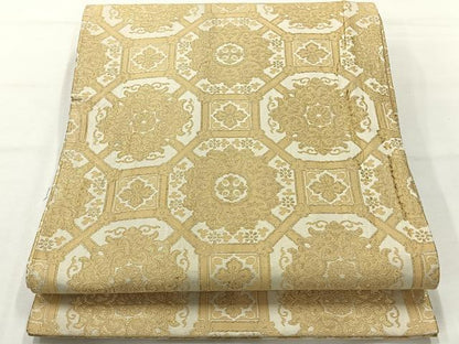 平和屋着物◎九寸開き名古屋帯　蜀江花文　金糸　正絹　逸品　AABH5407uk