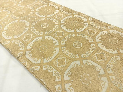 平和屋着物◎九寸開き名古屋帯　蜀江花文　金糸　正絹　逸品　AABH5407uk